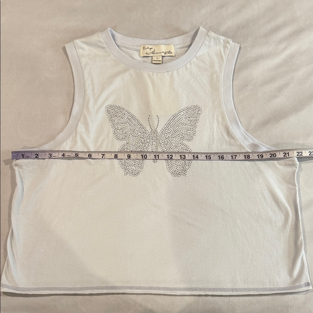 Vintage Havana Muscle Tee Top Oversized Blue With Rhinestone Butterfly Design - Picture 8 of 12